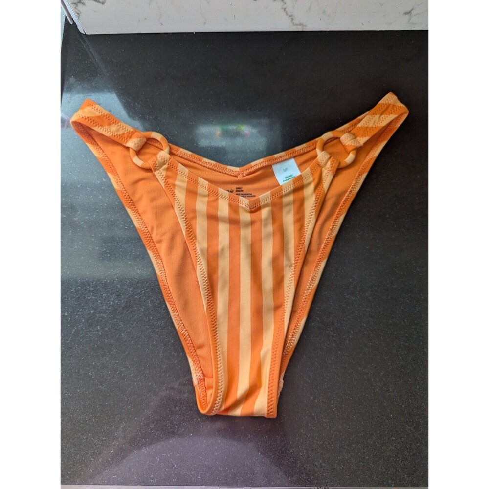 AERIE ORANGE STRIPE CHEEKY BATHING SUIT BOTTOMS SZ S